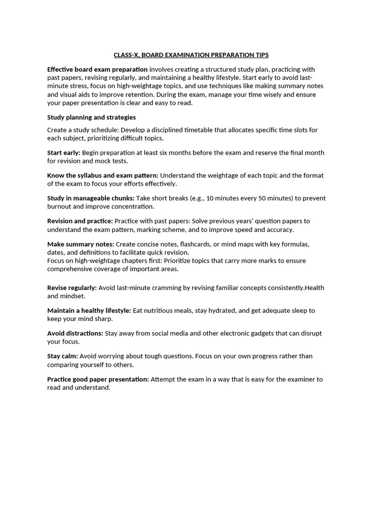 Tips For Board Exam - Preparation. | PDF