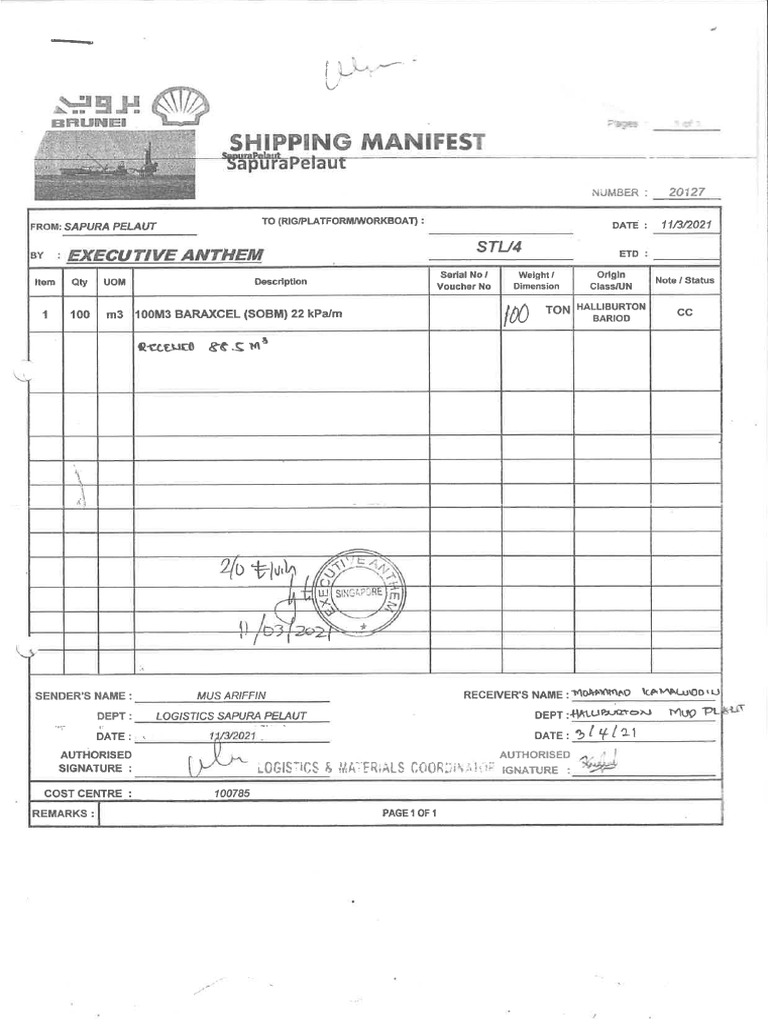 Backload Sapura 030421SOBM 100m3 | PDF