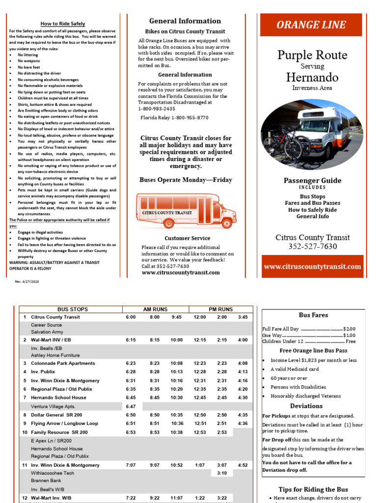 Citrus County Transit Passenger Guide | PDF | Bus | Transport