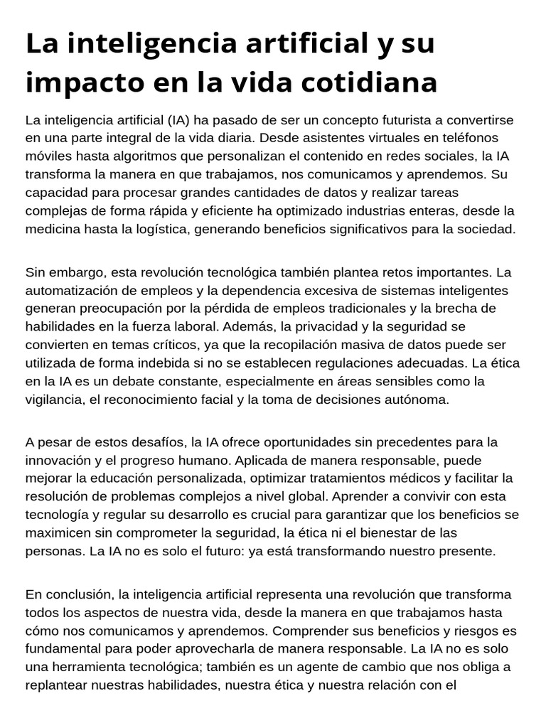 La Inteligencia Artificial y Su Impacto en La Vida Cotidiana | PDF ...
