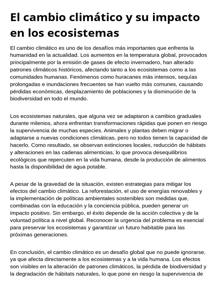 El Cambio Climático y Su Impacto en Los Ecosistemas | PDF ...