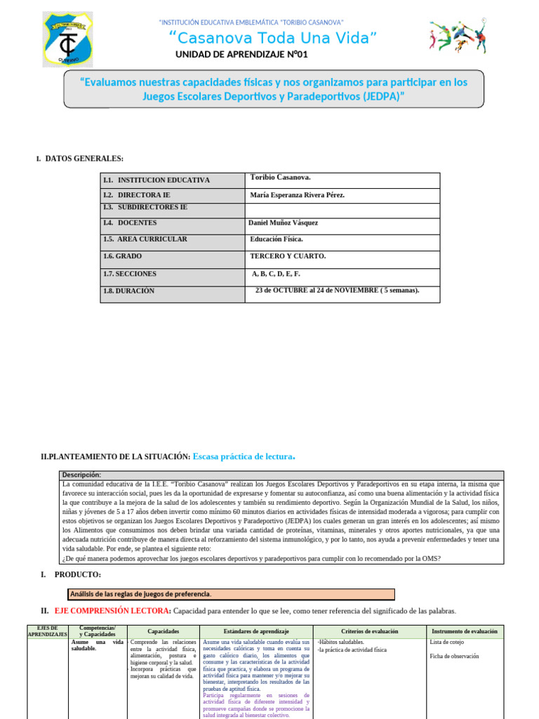 UNIDAD DE APRENDIZAJE #2 Tercero y Cuarto GRADO | PDF | Evaluación ...