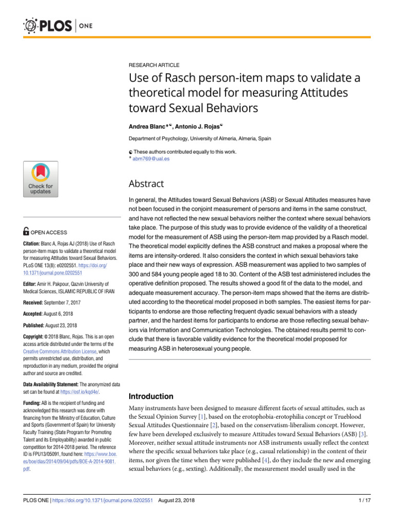 Use of Rasch Person-Item Maps To Validate A Theore | PDF | Sexual ...