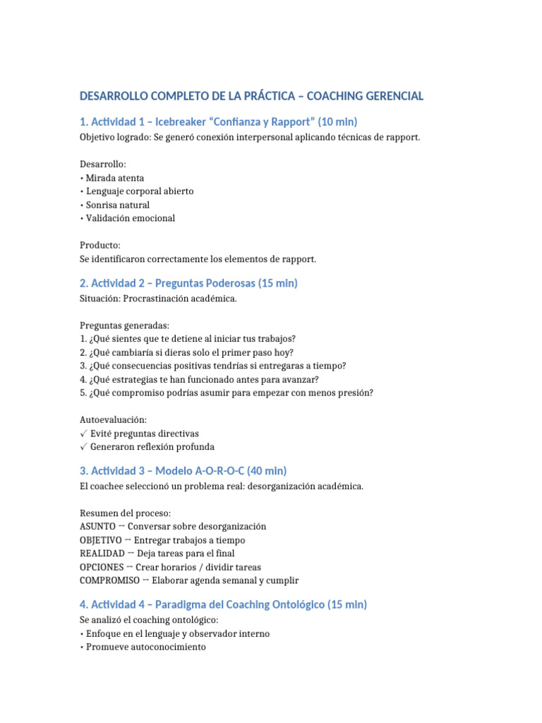 Coaching Practica Desarrollo | PDF