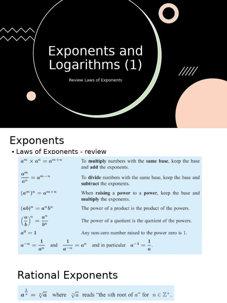 Exponents and Logarithms Study Guide | PDF | Exponential Function ...