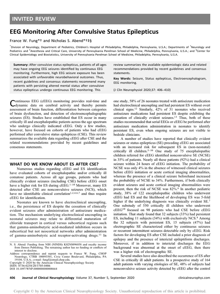 EEG Monitoring Post-Convulsive Status Epilepticus | PDF ...