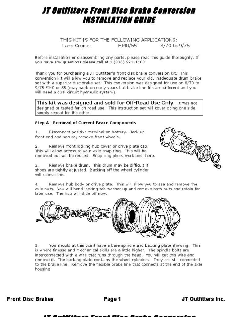 JT Outfitters FJ40/55 Front Disc Brake Install Guide | PDF | Brake ...
