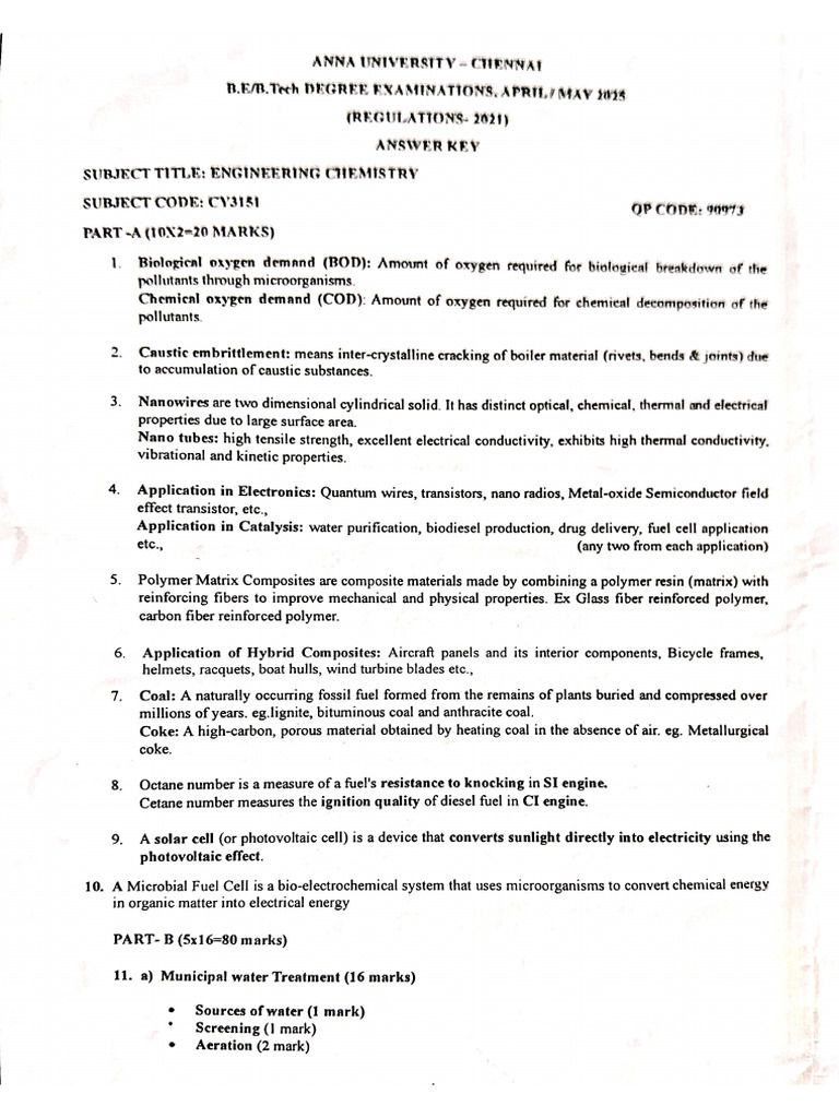 Chemistry Answer Key April - May 2025 | PDF