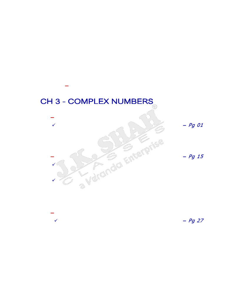 FYJC MATH - Ch 3 Complex Numbers | PDF | Algebra | Arithmetic