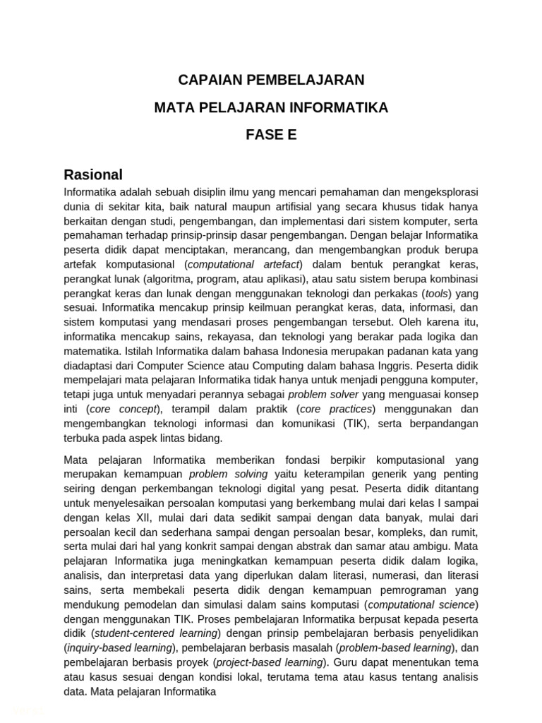 Capaian Pembelajaran Informatika Fase E | PDF