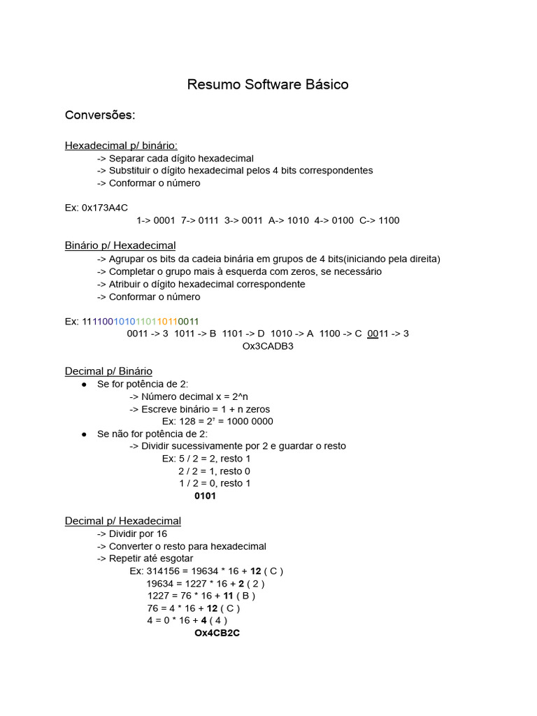 Conversões Numéricas em Software Básico | PDF | Decimal | Teoria dos ...