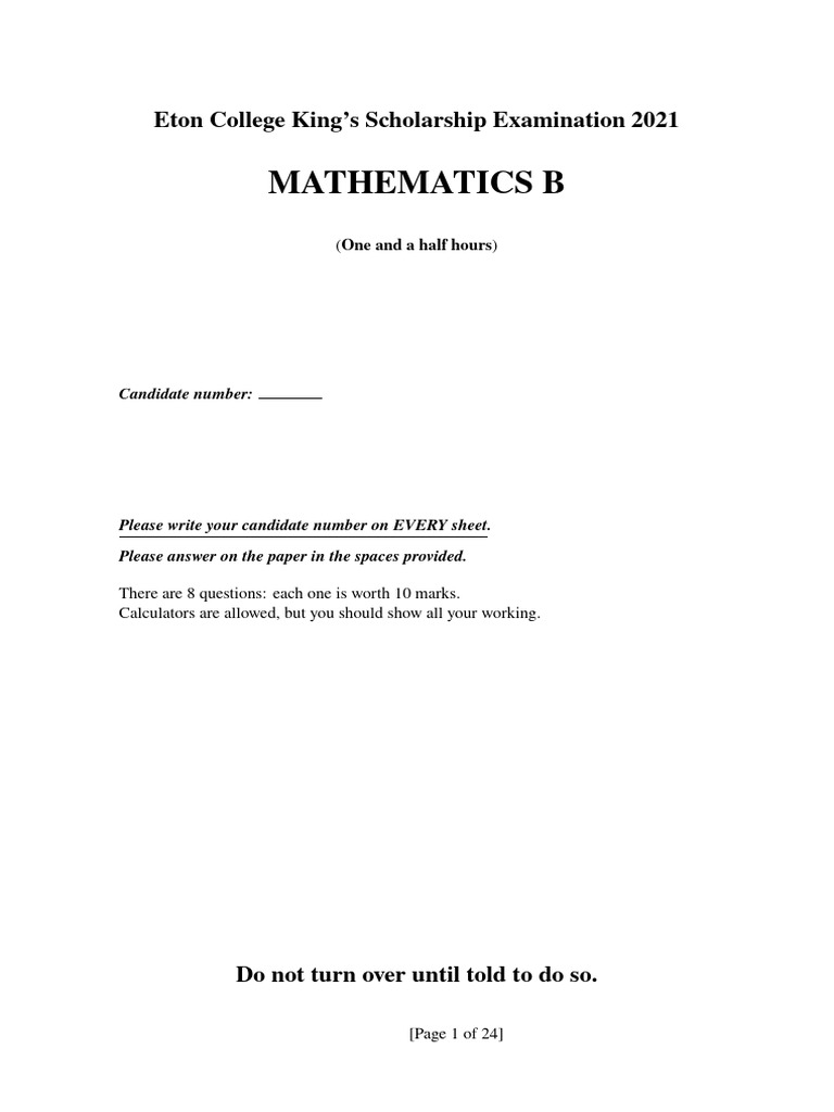 Eton College 2021 Maths Exam Paper | PDF | Triangle | Area