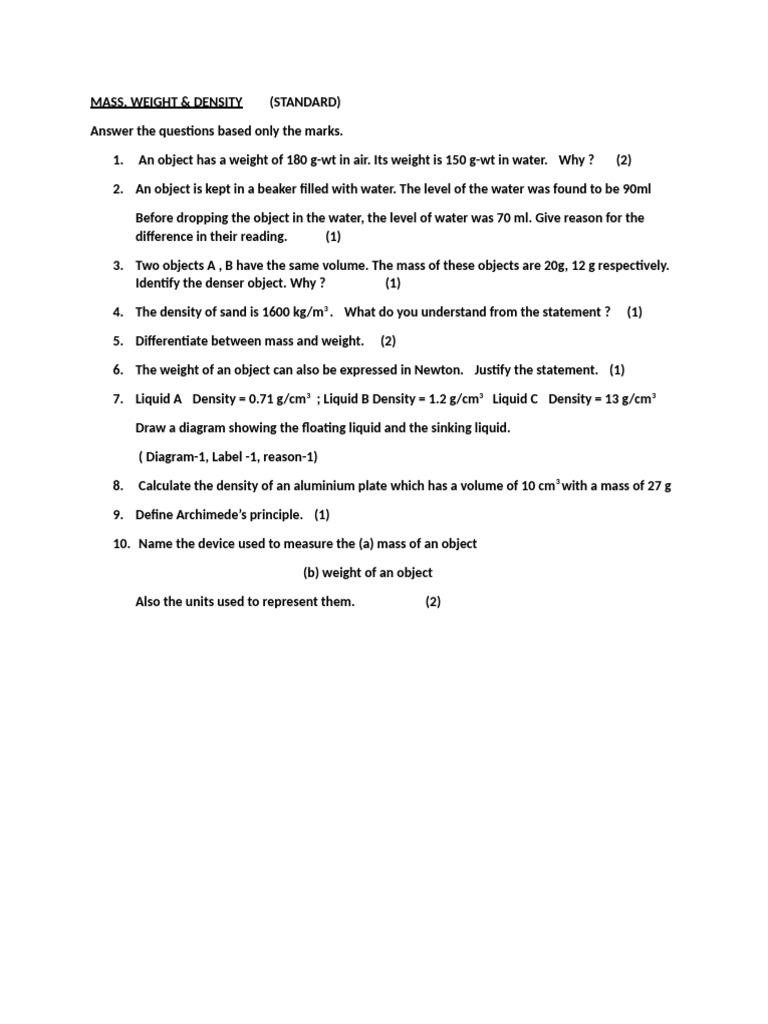 635186d471e27 Mass, Weight & Density Standard | PDF