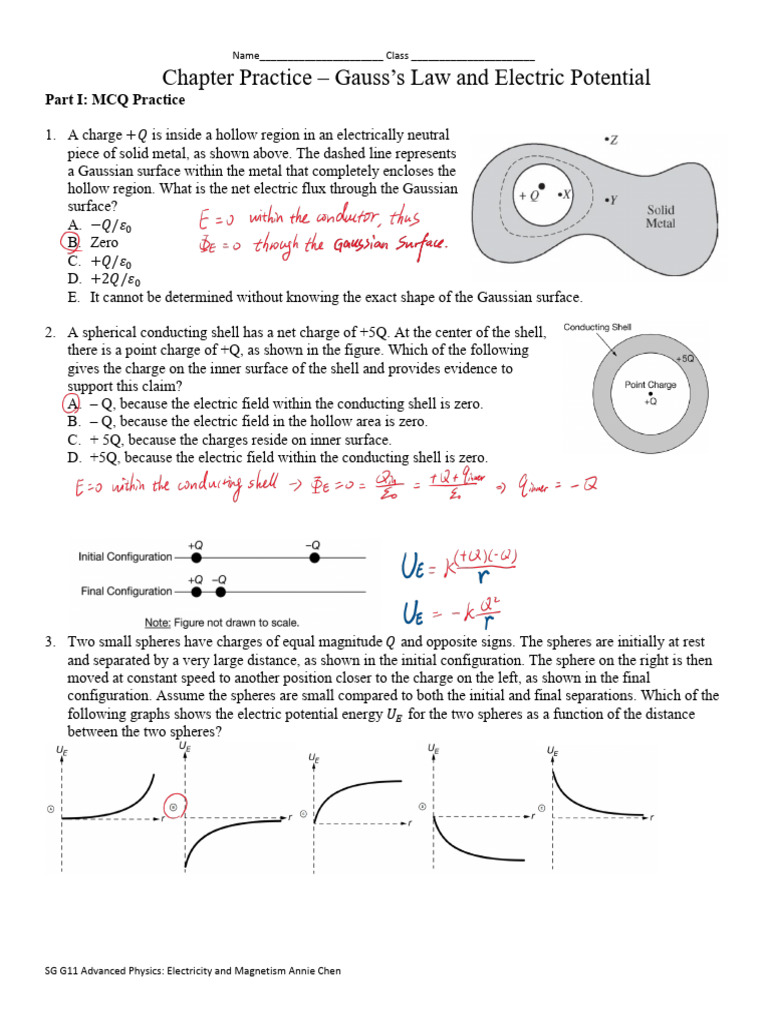 Practice – Gauss’s Law and Electric Potential Solution | PDF | Electric ...