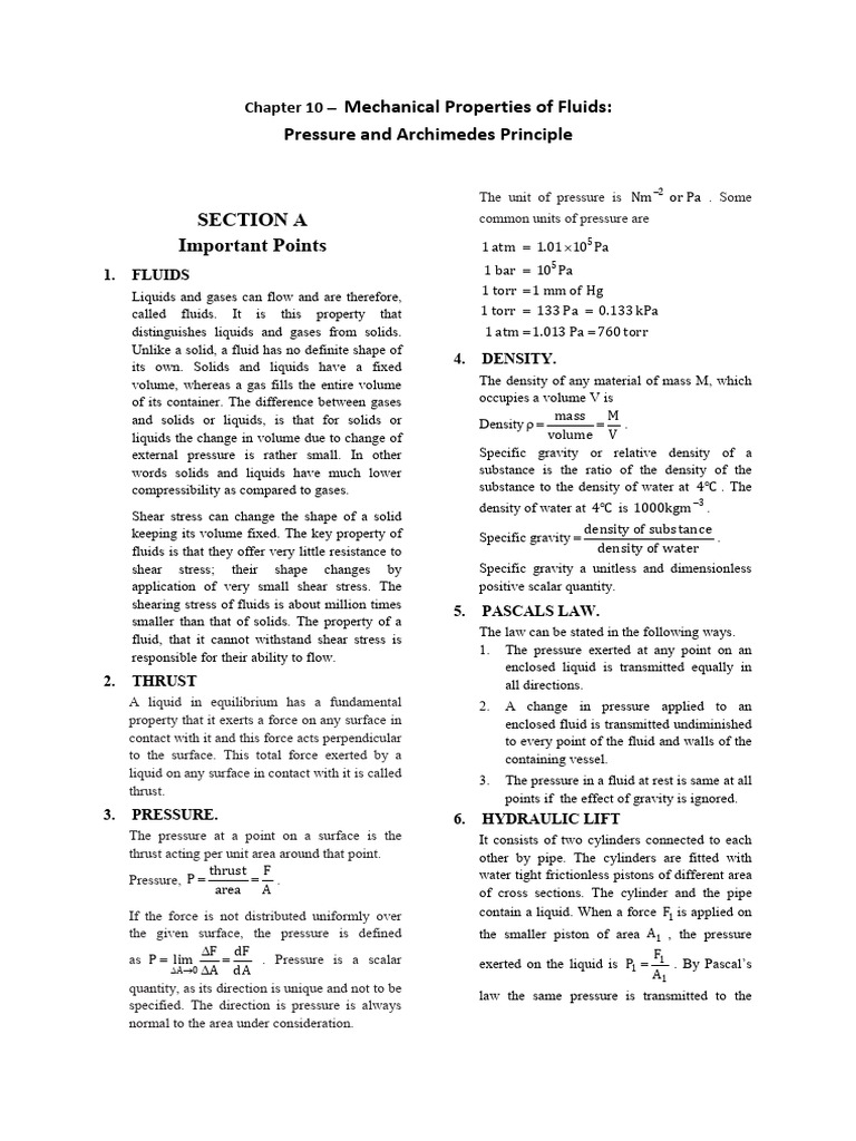 Mechanical Properties of Fluids Explained | PDF | Buoyancy | Pressure