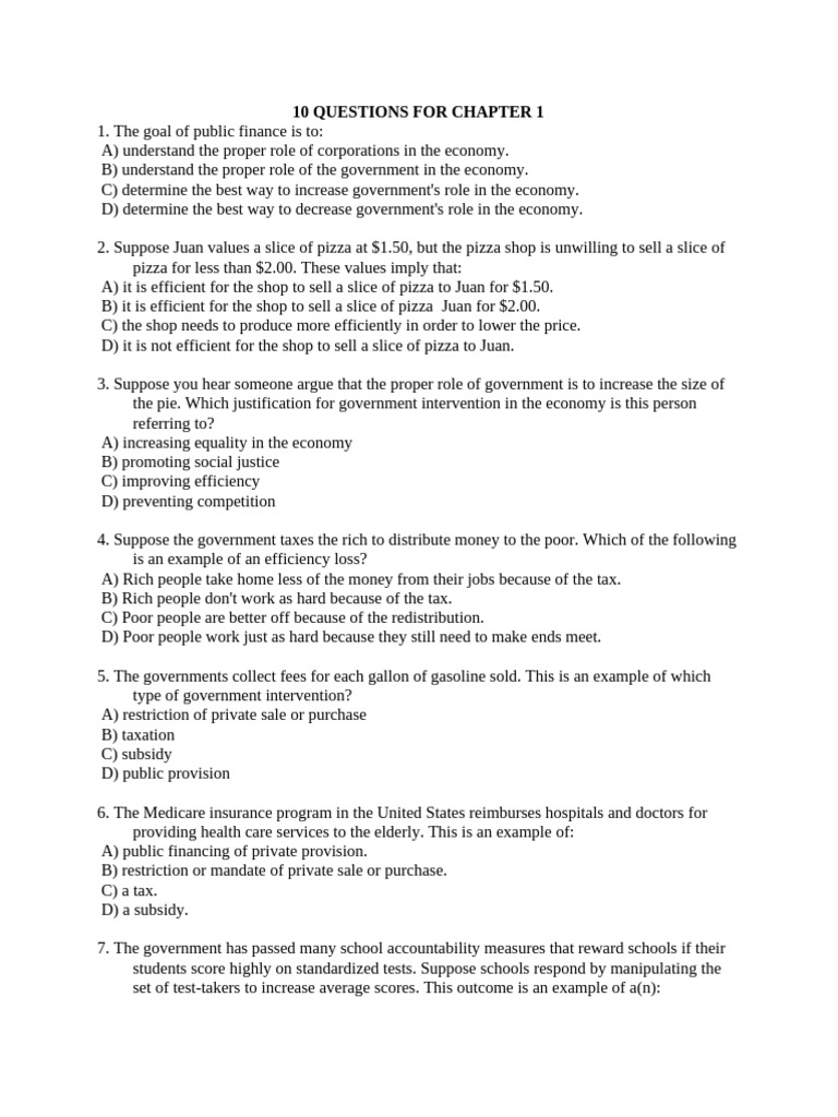 10 (Multiple) QUESTIONS FOR CHAPTER 1 | PDF | Taxes | Government Budget ...