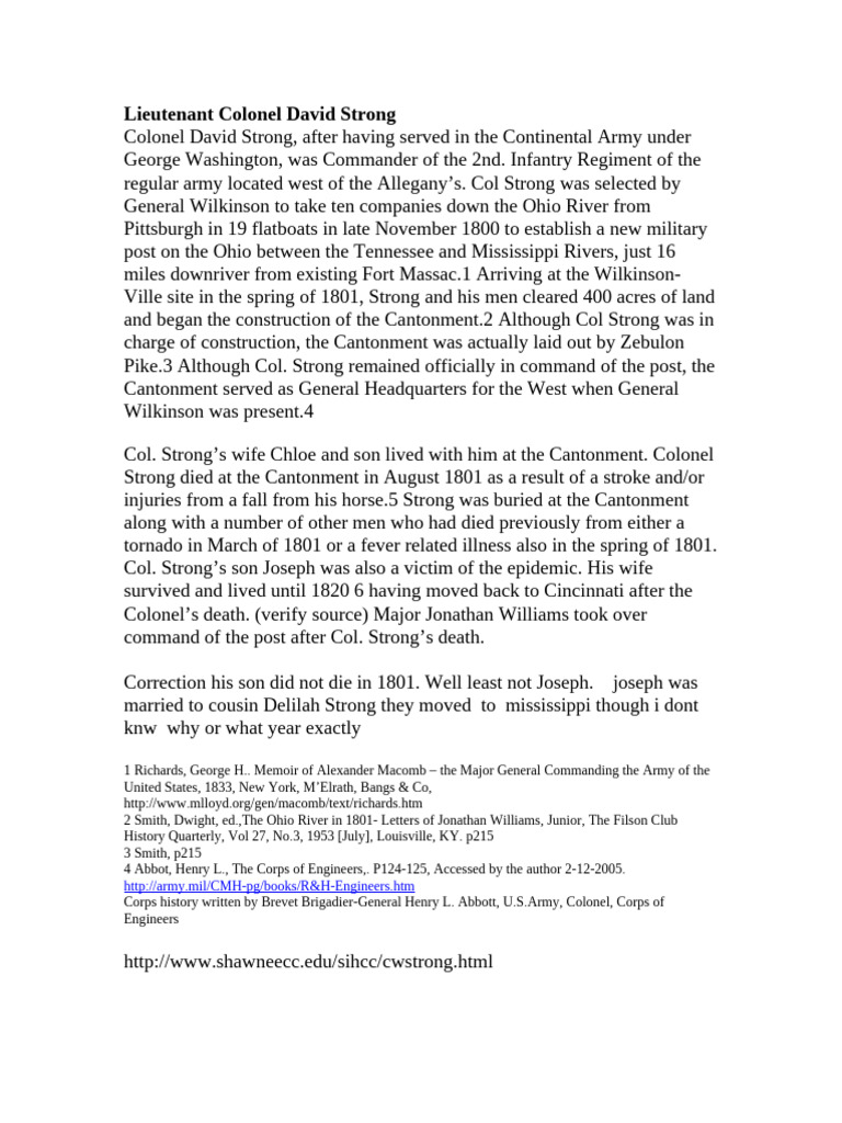 Colonel David Strong's Military Legacy | PDF