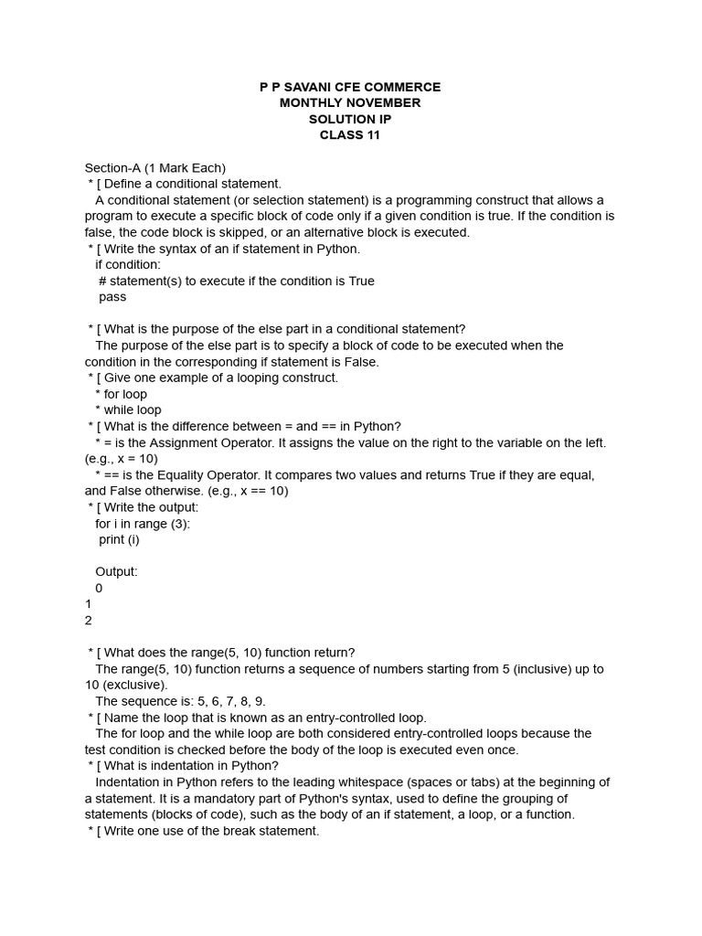 Sol 11 IP Mon November | PDF | Control Flow | Computer Science