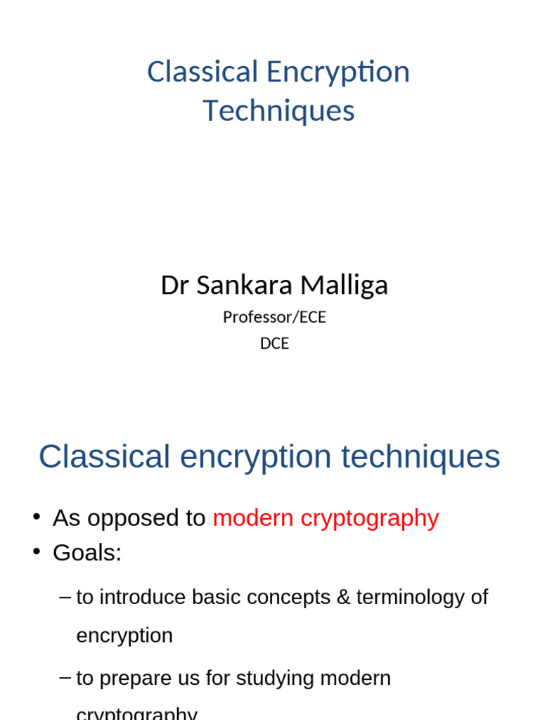 SankaraMalliga CNS Unit I Class 2 | PDF | Cryptography | Cipher