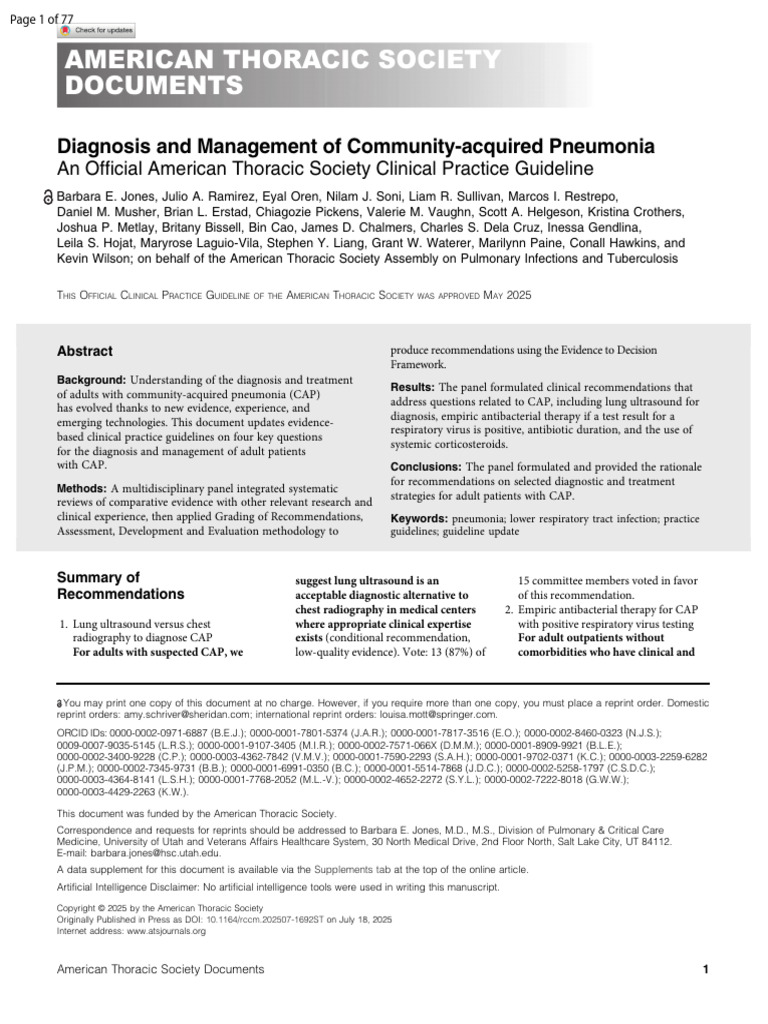 CAP Diagnosis and Management Guidelines | PDF | Pneumonia | Pathogen