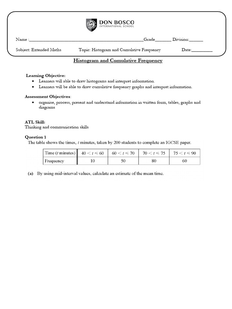 Histogram and Cumulative Frequency Guide | PDF