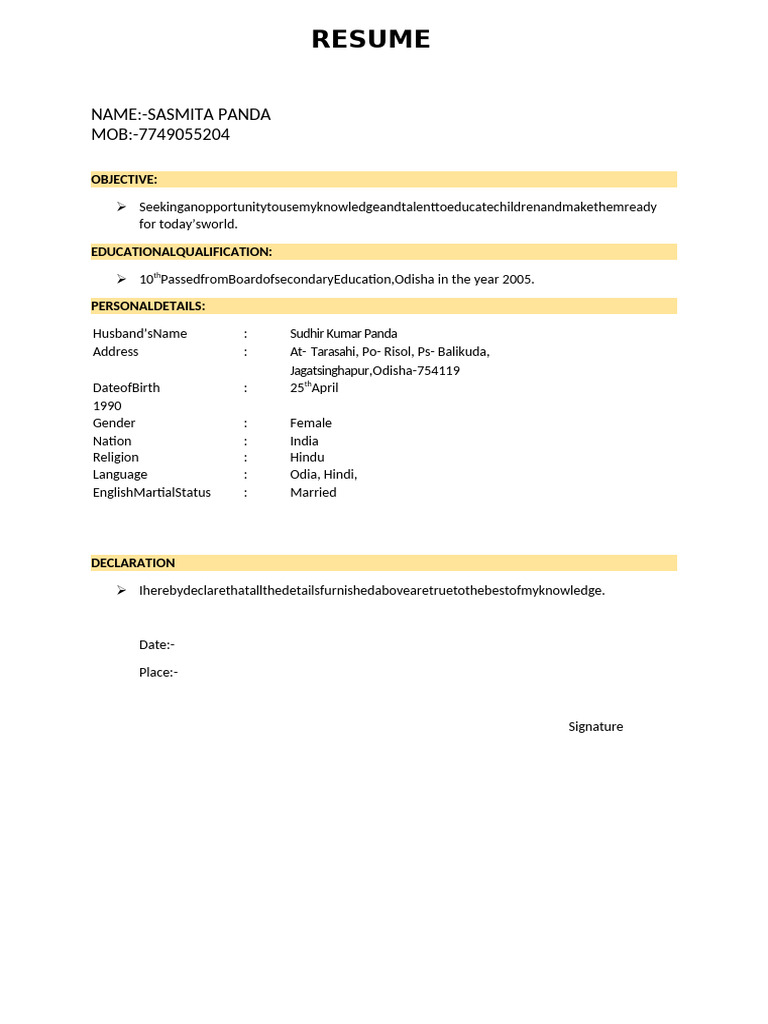 Sasmita Panda's Teaching Resume | PDF