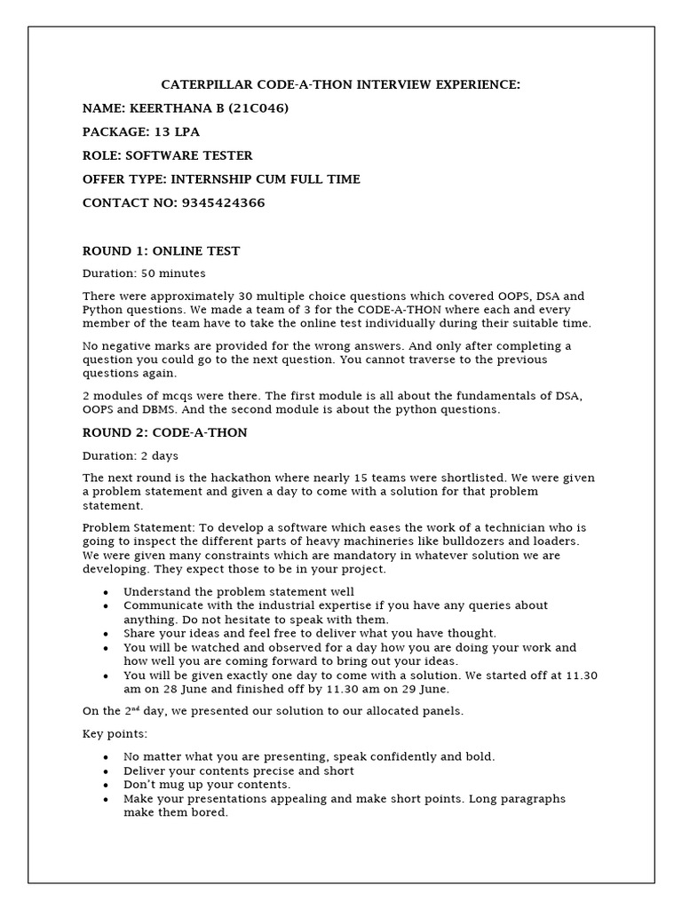 Caterpillar Code-a-Thon Interview Insights | PDF | Computing ...