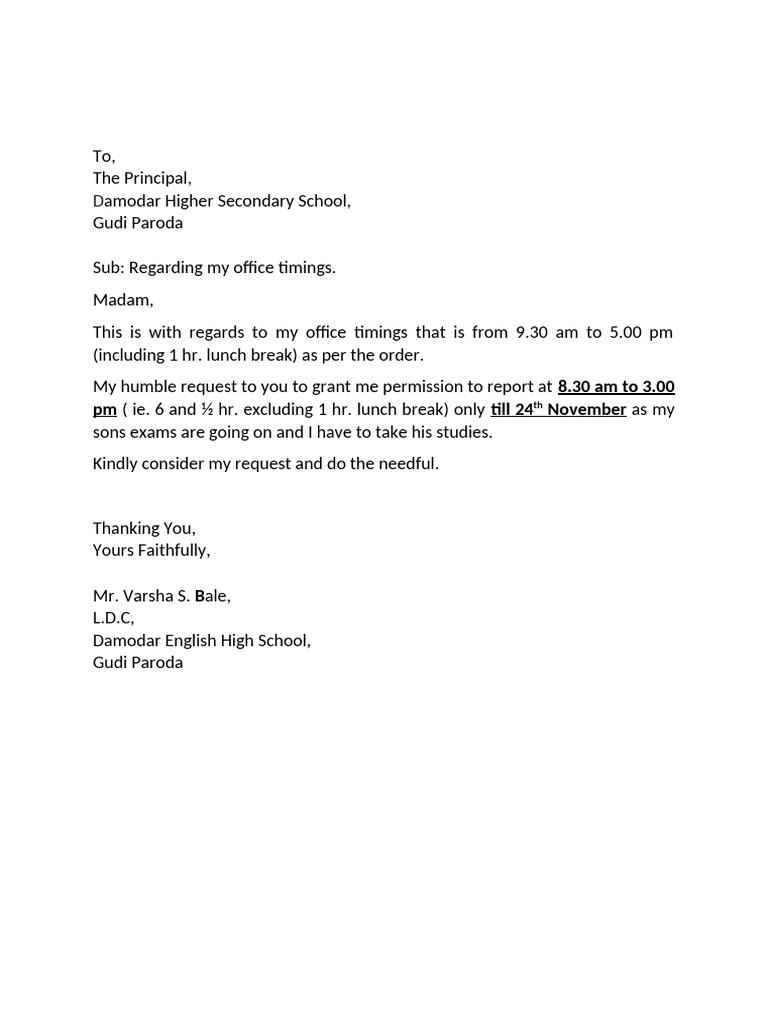 Request for Change in Office Timings | PDF