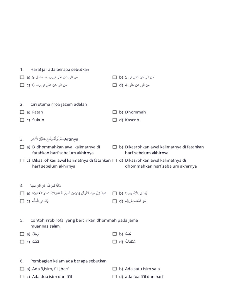 Centralpendidikan.com PAS Bahasa Arab Kelas 9 v2 (1) | PDF