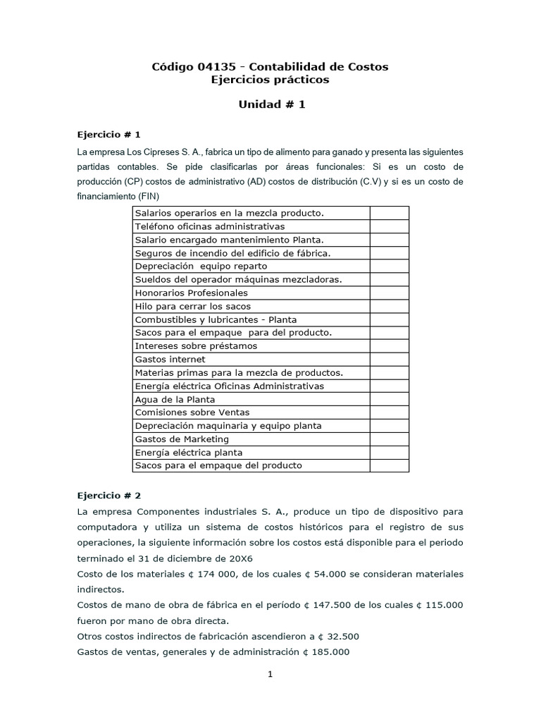 Ejercicios de Contabilidad de Costos | PDF | Costo | Business
