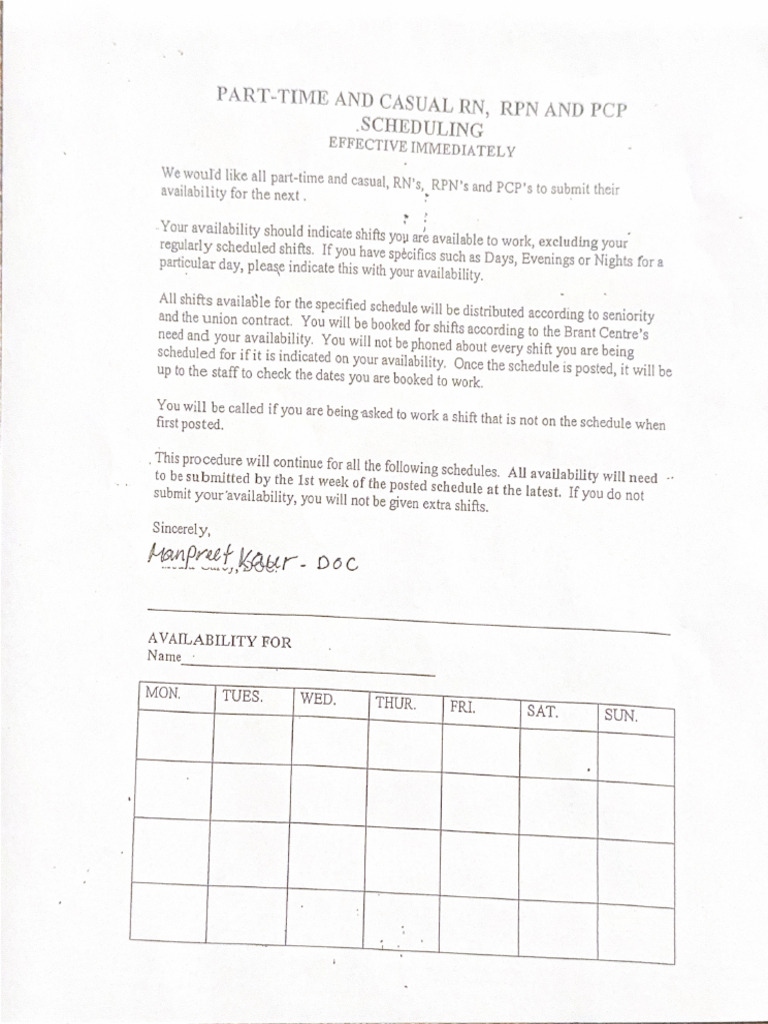 Avaiability Form | PDF
