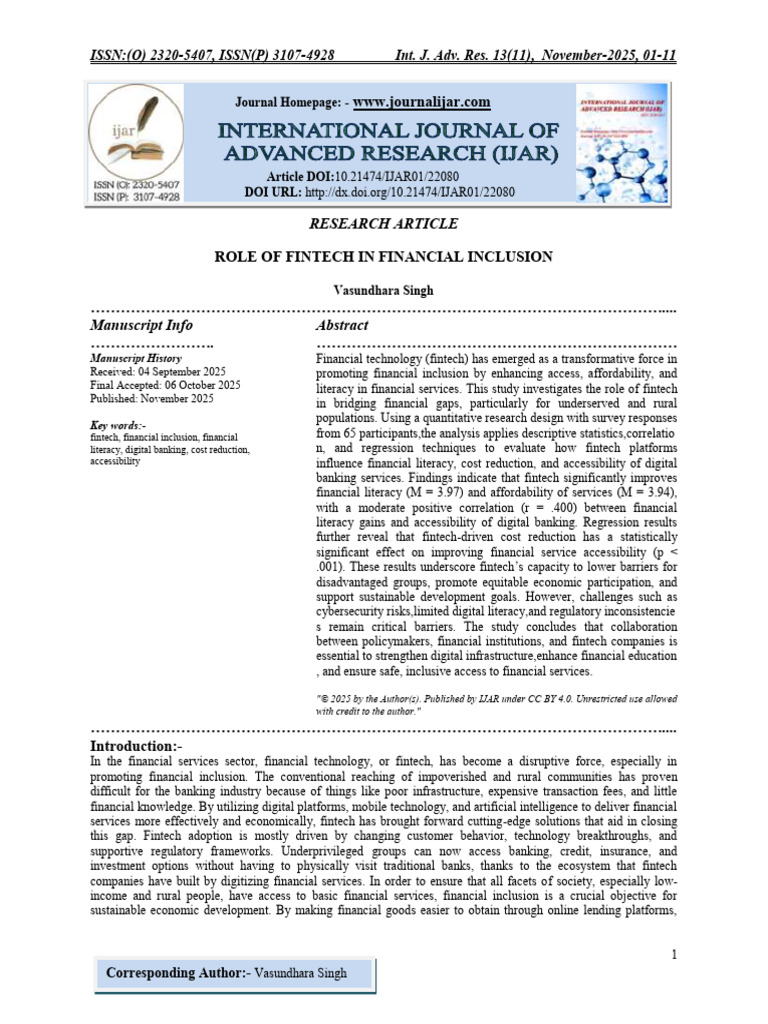 Role of Fintech in Financial Inclusion | PDF | Financial Inclusion ...