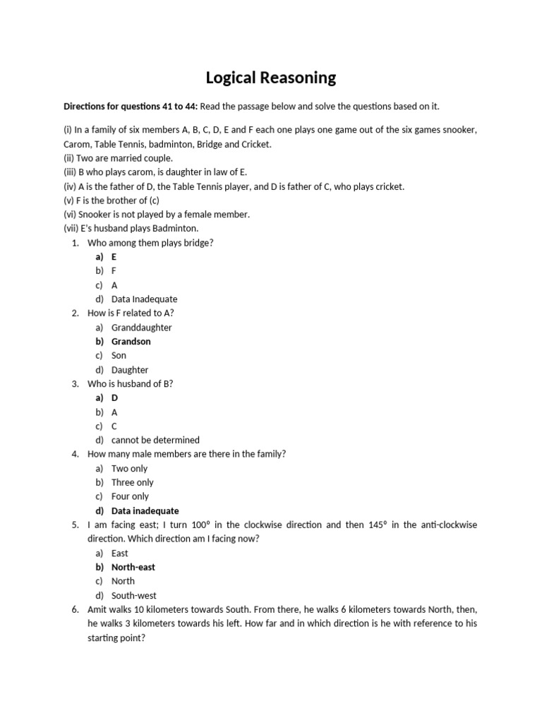 Logical Reasoning Questions and Solutions | PDF