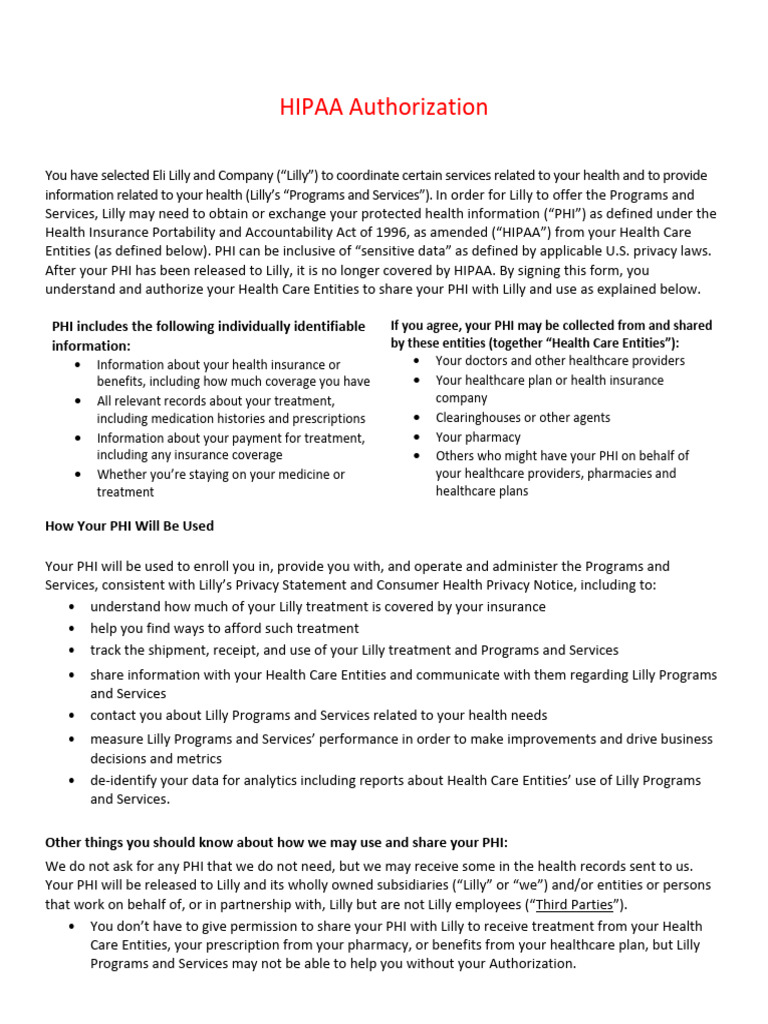 HIPAA Authorization for PHI Disclosure | PDF | Health Insurance ...