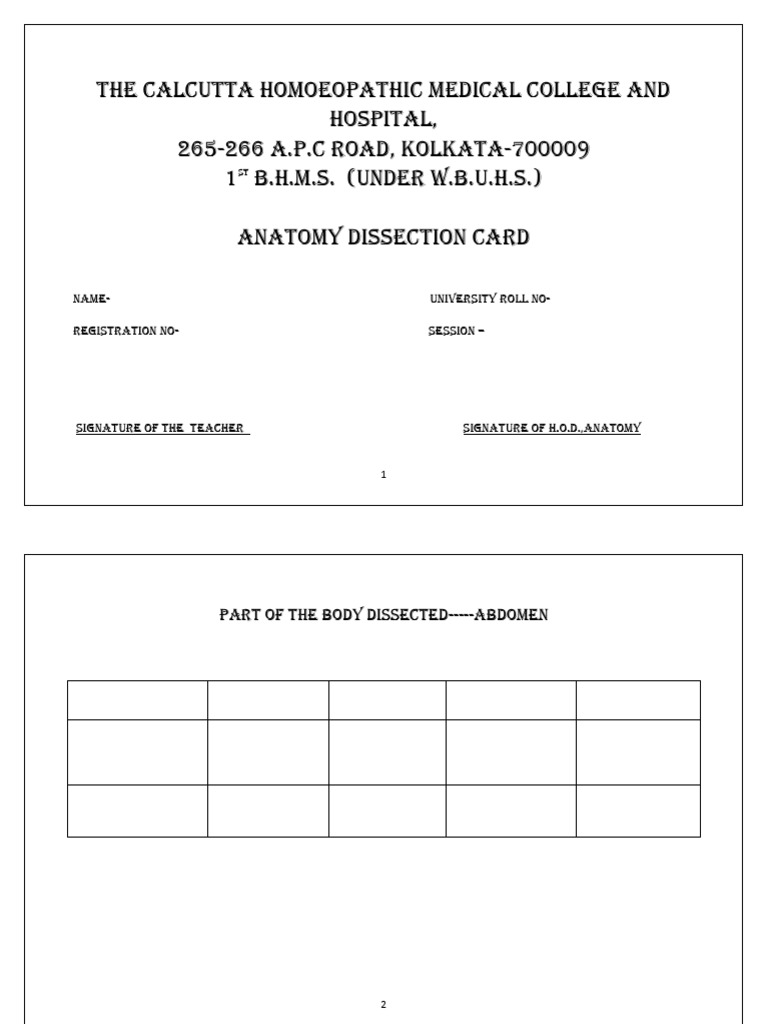 C.H.M.C.H. Dissection Card Final | PDF