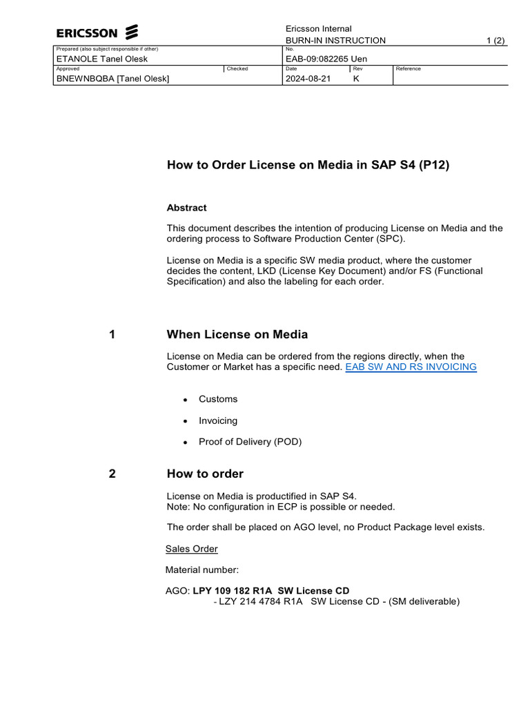 Ordering License on Media in SAP S4 | PDF | Computing
