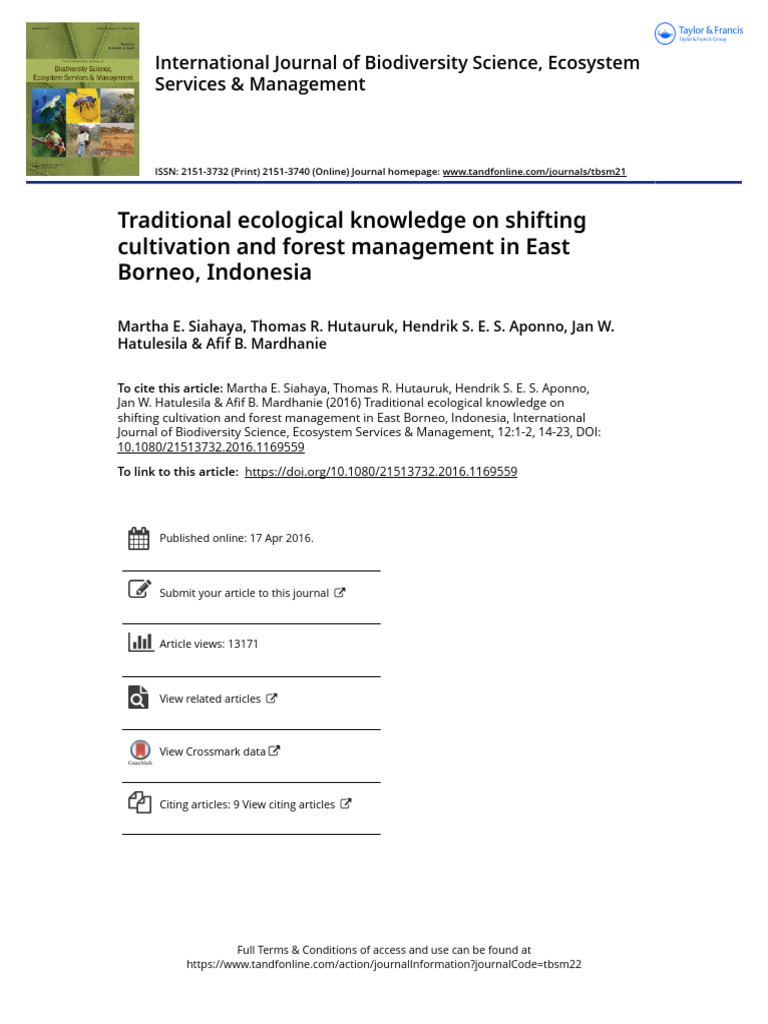 Traditional Ecological Knowledge On Shifting Cultivation and Forest ...