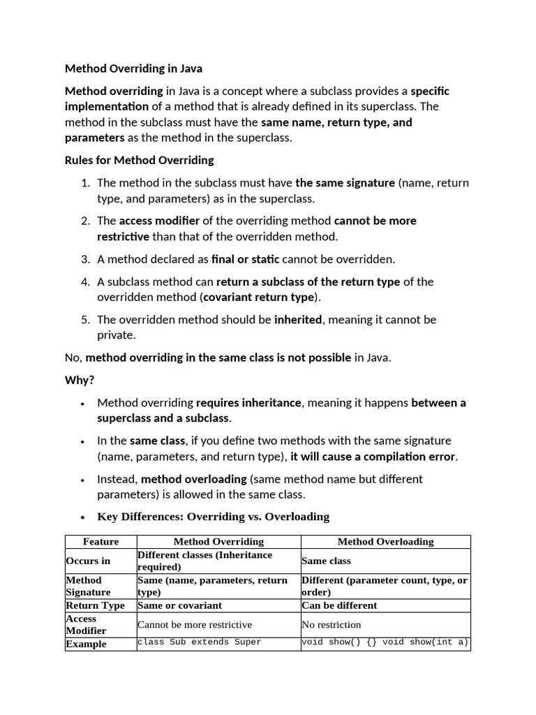 Java Method Overriding and Final Keyword | PDF | Method (Computer ...