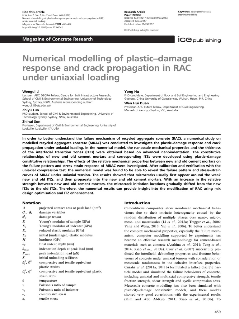 Li Et Al. - 2018 - Numerical Modelling of Plastic-Damage Response and ...