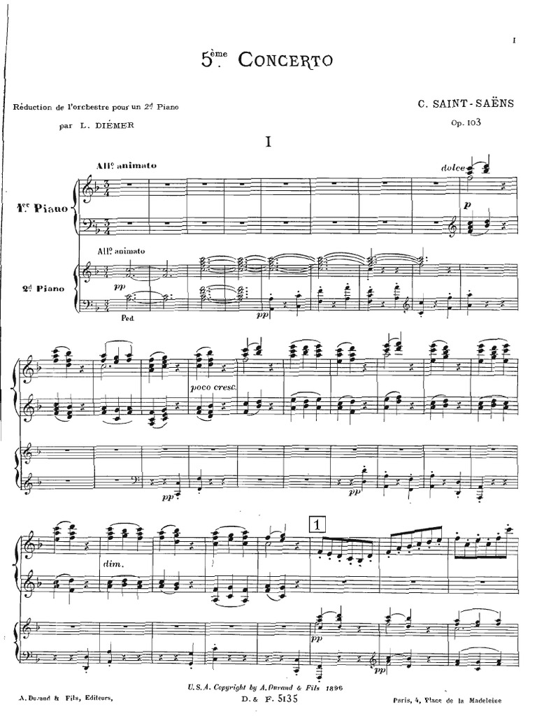 Complete Score - Piano Concerto No.5, Op.103 (Saint-Saëns) | PDF
