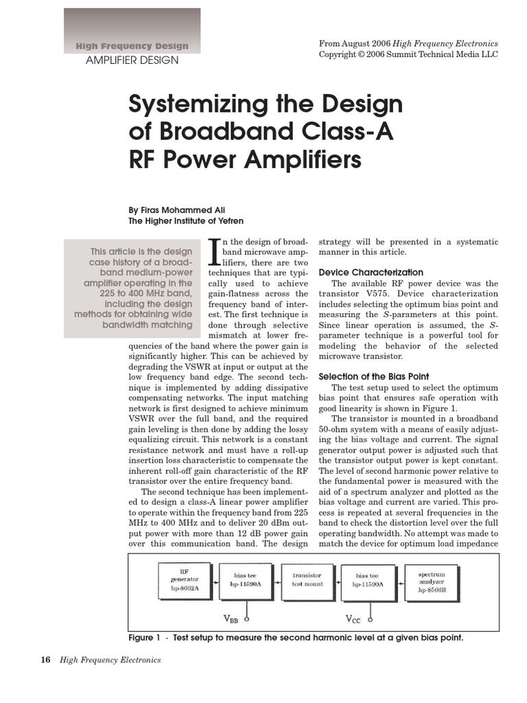 Broadband Class-A RF Amplifier Design | PDF | Amplifier | Electronics