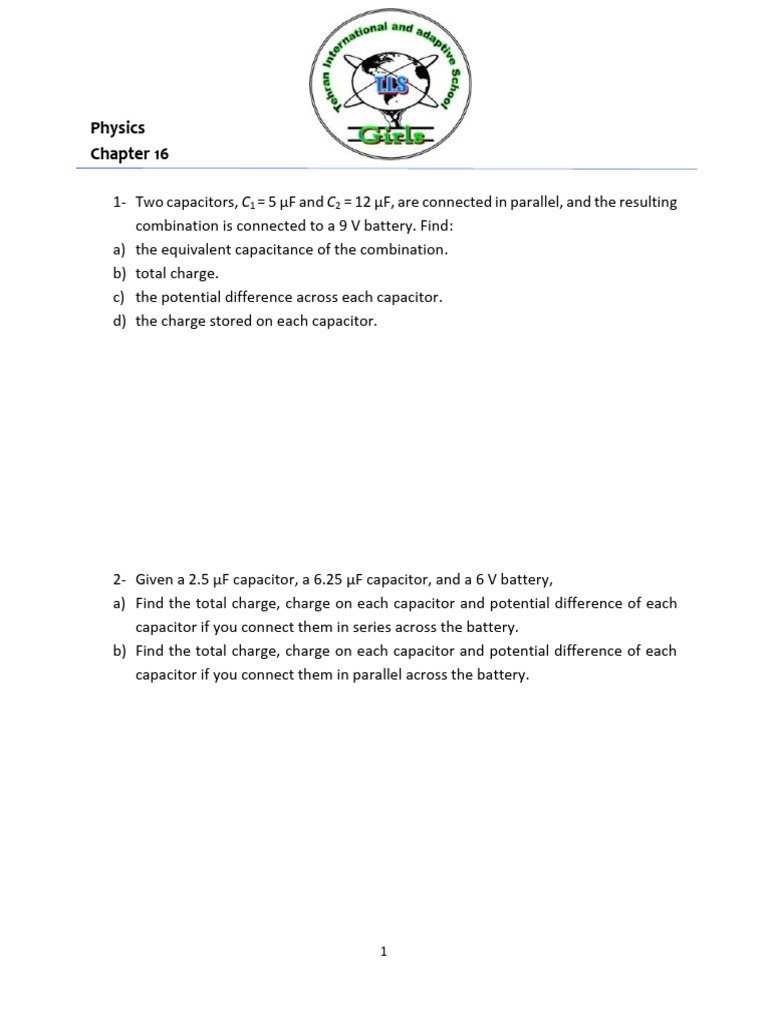Grad12 Worksheet Capacitors1404 1405 | PDF | Capacitor | Capacitance