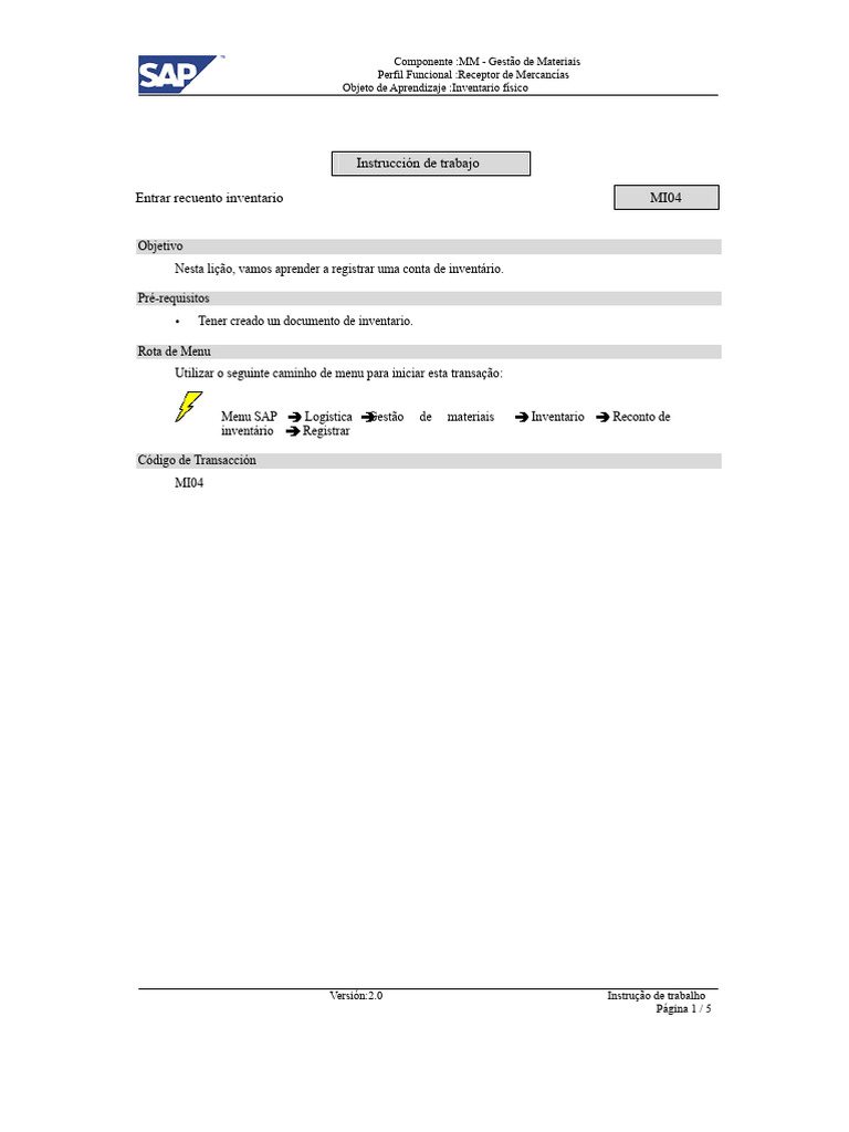 Como Registrar Inventário no SAP MI04 | PDF | Inventário