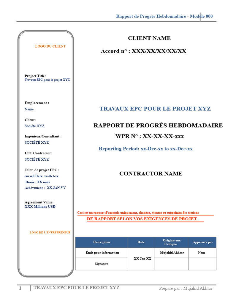 Rapport de Progrès Hebdomadaire EPC XYZ | PDF