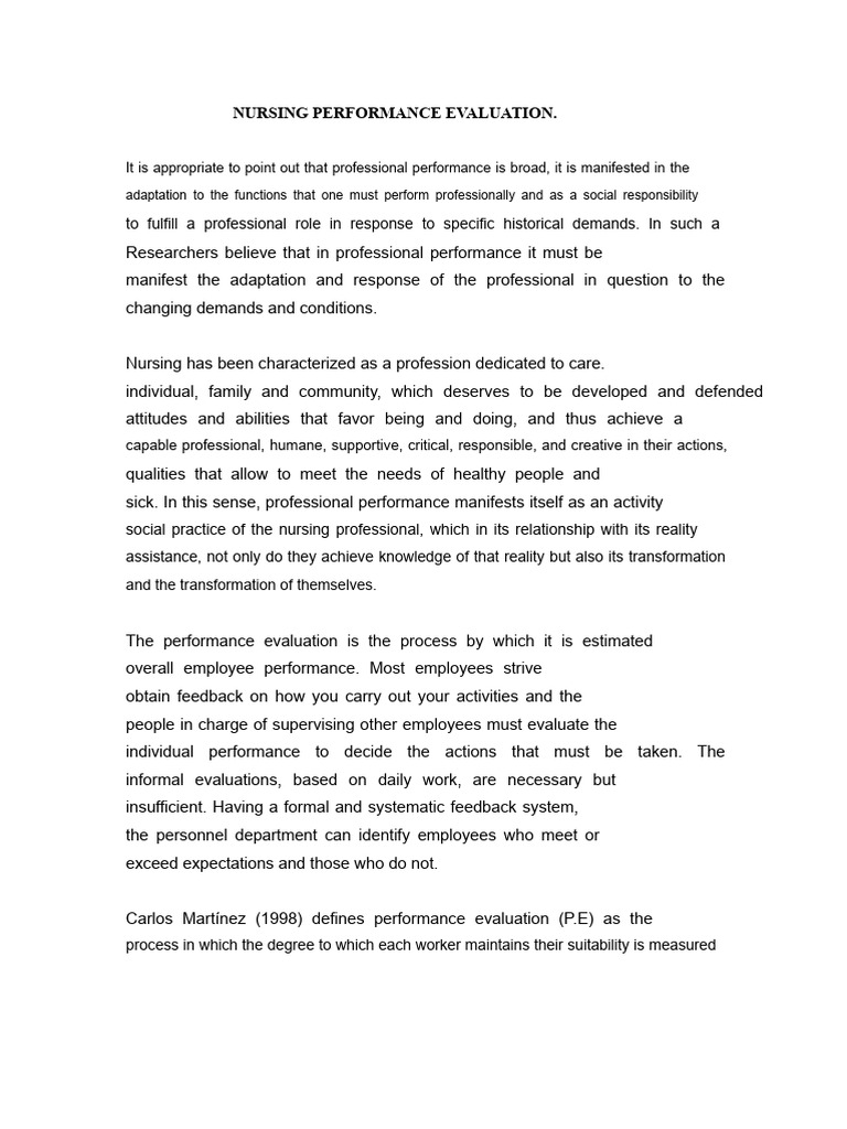 Nursing Performance Evaluation Guide | PDF | Performance Appraisal ...
