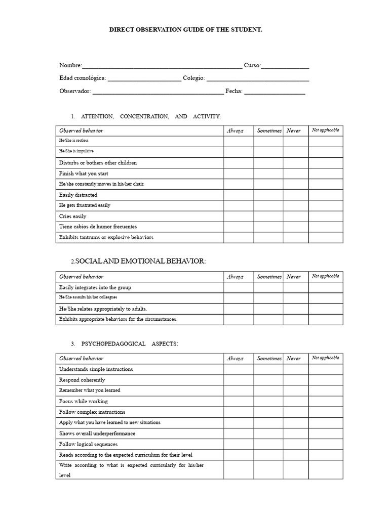 General Direct Observation Guideline | PDF