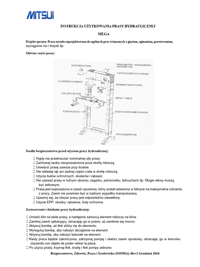 Instrukcja Prasy Hydraulicznej Mega | PDF