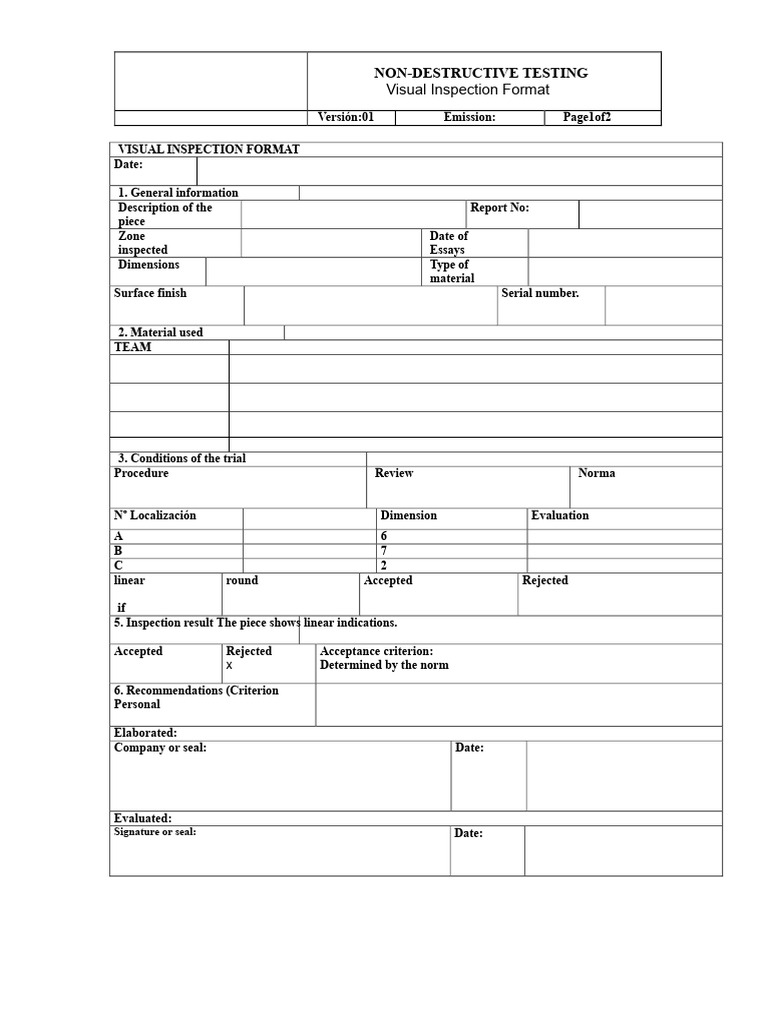 Non-Destructive Testing Inspection Form | PDF