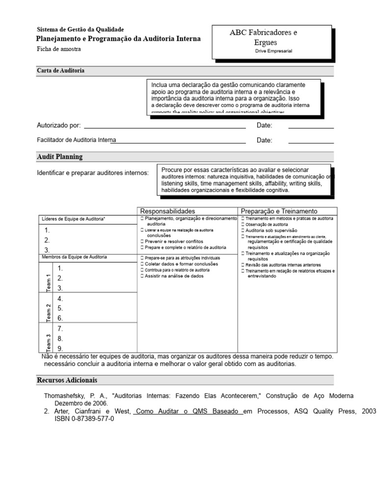 Planejamento de Auditoria Interna QMS | PDF | Auditoria interna ...