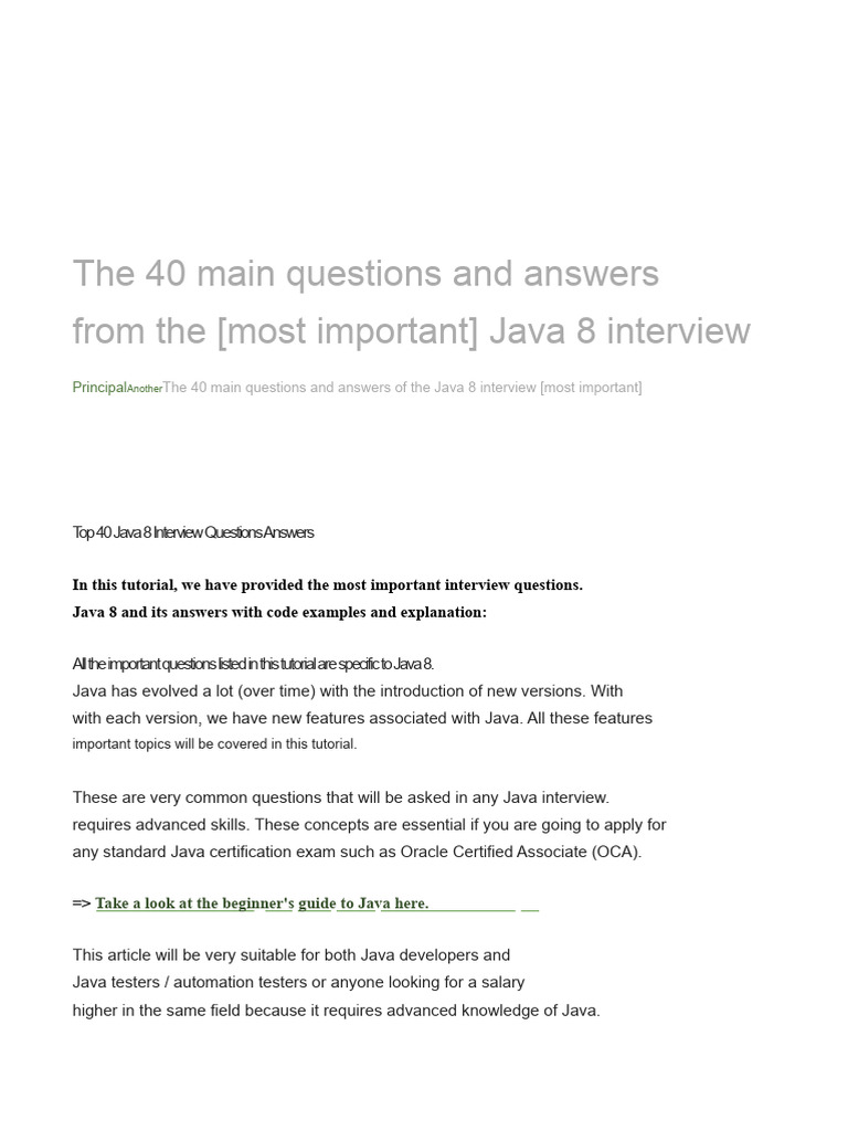 Top 40 Java 8 Interview Q&A Guide | PDF | Method (Computer Programming ...